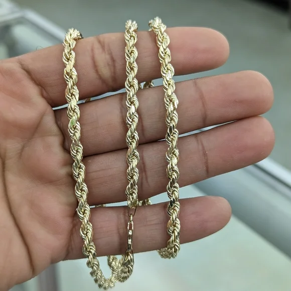 10kt real gold rope chain 5mm 28 be Inch